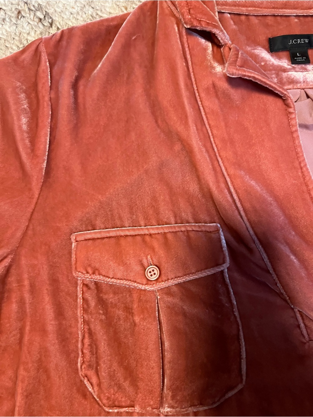 J. Crew Velvet Shirt- Dusty Coral - Picture 2 of 3